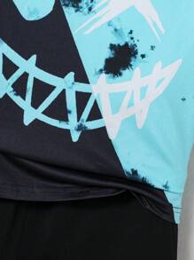 SHEIN Fantacosmos Tween Boy's Tie-Dye & Patchwork Emoticon Printed Hoodie And Shorts Set, School, Campus, College