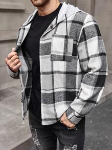 Manfinity Homme 男士加大碼連帽格紋長袖襯衫外套 - 彩色 - 查看 5