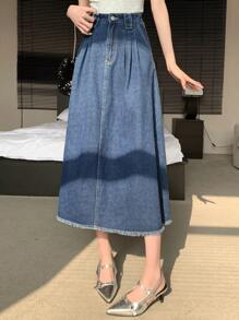 DAZY 高腰牛仔裙，饰有流苏，适合返校季穿着，秋冬款。 - 中等水洗藍 - 查看 2