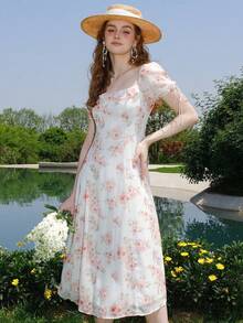 Vestido Con Mangas Abullonadas Y Estampado Floral - Multicolor - Ver 5
