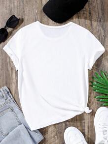SHEIN Camiseta de cuello redondo cómoda con estampado gráfico minimalista de gato de moda callejera linda para niñas