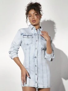 SHEIN BAE Vestido Vaquero De Mujer Con Botones Delanteros
