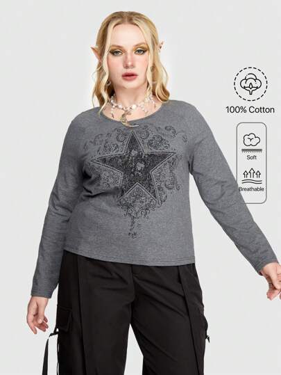 Fairycore T-shirt Girocollo Con Motivo A Stelle Di Grandi Dimensioni