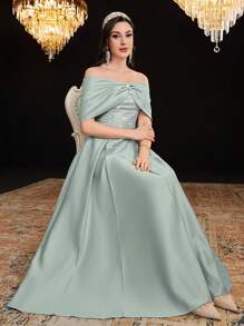 Modelyn 女士露肩水钻装饰连衣裙，优雅晚会礼服长款晚礼服 - 薄荷綠 - 查看 8