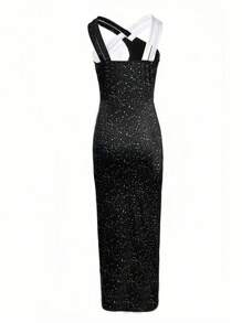 Chiquease Women's Sparkling Crossover Neckline Dress Maxi Women Outfit - Black - View 2