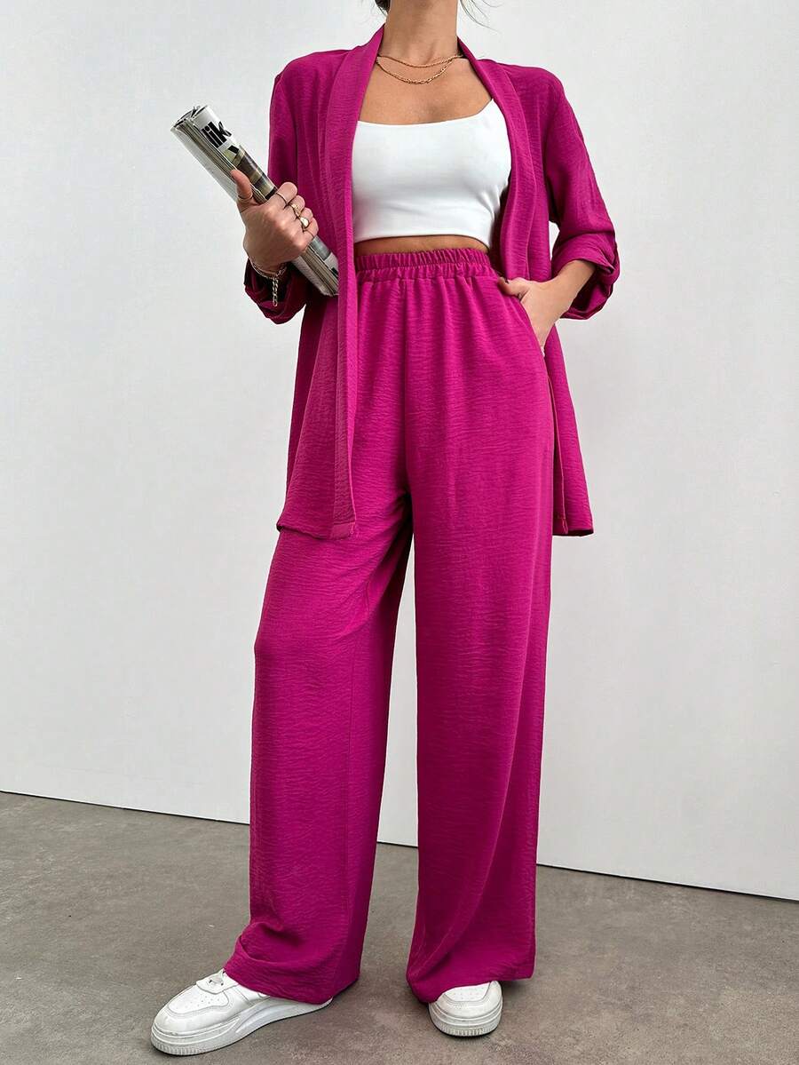 SHEIN 實色開衩前裙兩件套 - 粉色 - 查看 1