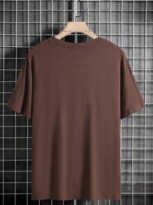 Manfinity Homme Men's Solid Color Round Neck Short Sleeve T-Shirt - Coffee Brown - View 2