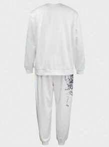 Manfinity LEGND Men's Plus Size Animal Printed Round Neck Sweatshirt Set - Black and White - View 2