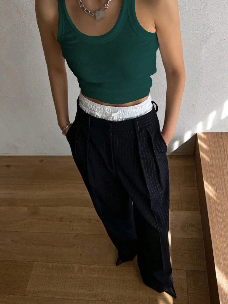 Women's Solid Color Round Neck Sleeveless Tank Top For Summer