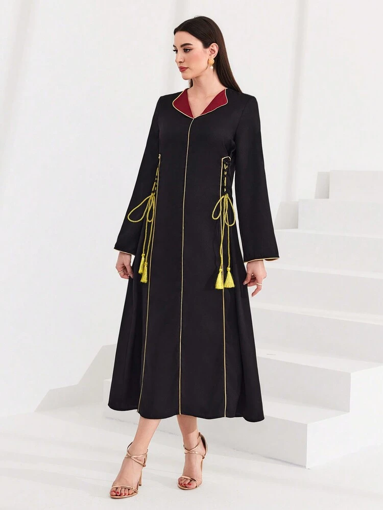 Women's Contrast Collar Belted Arabian Dress