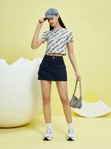 Gudetama X SHEIN Cartoon And Letter Graphic Tee - Grey - View 4