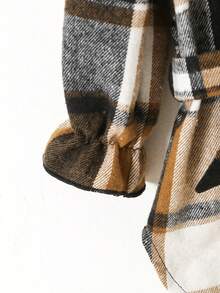 年輕女孩格紋圖案阔腿袖腰帶襯衫連衣裙 - 咖啡棕 - 查看 4