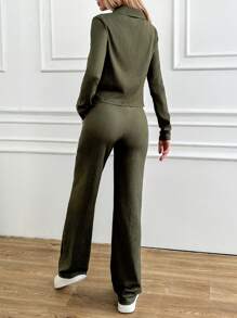 EURMUSE Khaki Two Pieces Sets - Khaki - View 2