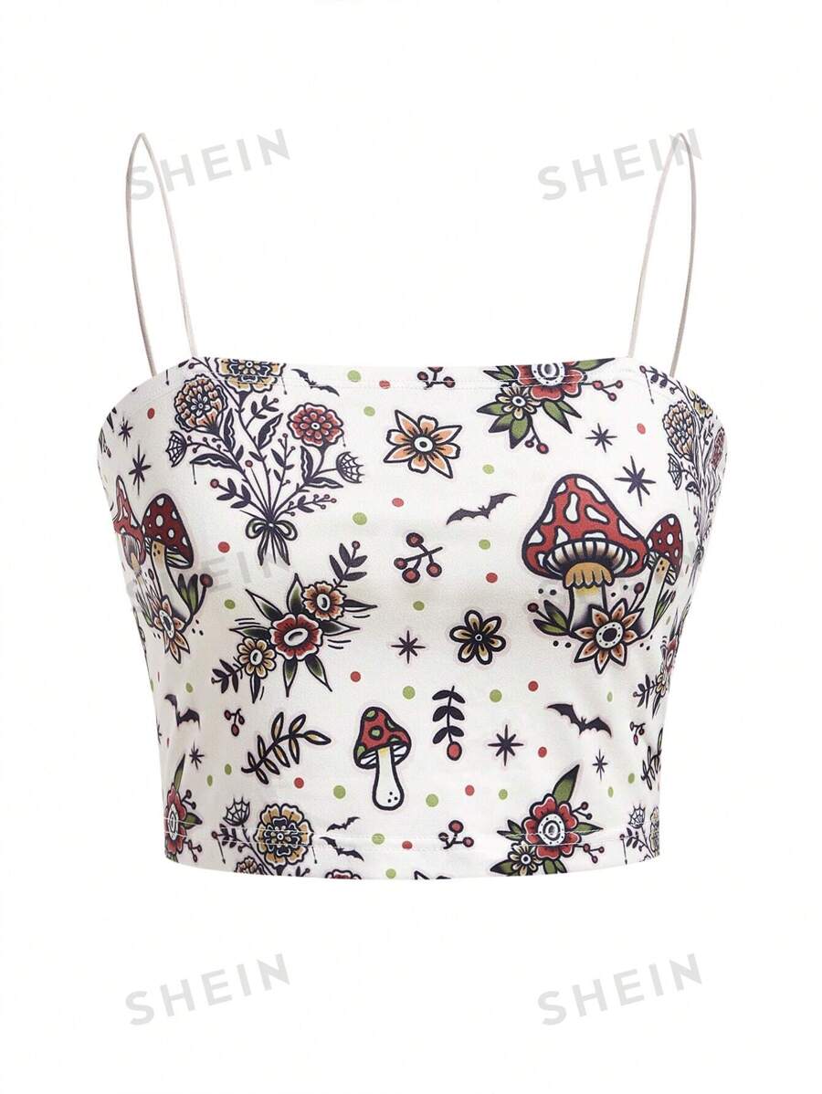 CarolTelles Top de tirantes con estampado floral, de setas y estilo bohemio para mujer, ideal para vacaciones, primavera, playa, salir, festivales, Ibiza y estilo western