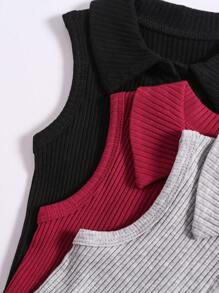 3pcs/Set Baby Girl Variegated Knitted V-Neck Casual Tank Tops - Multicolor - View 5