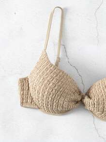 SHEIN Swim Damen Strukturiertes Bikinioberteil Mit Gedrehter Vorderseite - Khaki - Übersicht 5