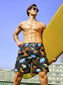 Surfspeed Men's Cartoon Animal Printed Beach Shorts - Black - View 5