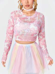 ROMWE Của phụ nữ Dễ thương Và Kawaii Kỳ lân , Dâu tây , Bình sữa In Lưới Áo - Nhiều màu - Xem 2