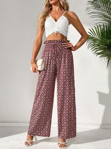 SHEIN Tall 印花直筒褲,適用於休閒及度假 - 彩色 - 查看 4