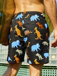 Surfspeed Men's Cartoon Animal Printed Beach Shorts - Black - View 2