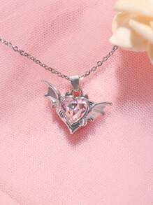 ROMWE Kawaii 1 chiếc vòng cổ mặt trái tim hình cánh quỷ hồng theo phong cách Gothic Châu Âu và Mỹ ngày lễ tình nhân - Bạc - Xem 3
