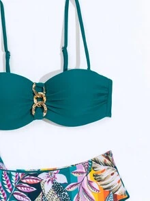 Swim Vcay Bikini in hình lá dành cho nữ có chi tiết hình tròn và phần trên và phần dưới tách biệt được thiết kế với dây đeo mảnh - Nhiều màu - Xem 7
