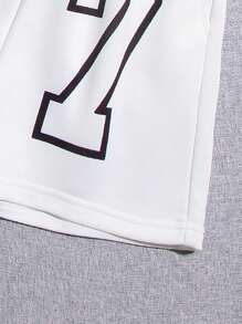 SHEIN Tween Girls' Color Block Letter Print Top With Digital Print Shorts - White - View 3