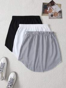 SHEIN LUNE Women's Elastic Waist Curved Hem Skirt 3pcs Set - Multicolor - View 2
