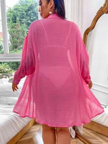 Swim Vcay 女士加大碼單排釦落肩長袖外套連衣裙 - 玫紅色 - 查看 2