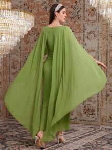 Al Najma Ladies' Shiny Sequin V-Neck Wrap Dress,Elegant Evening Party Dress Long Evening Dresses - Green - View 2