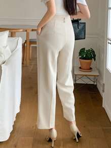 DAZY 女士商务休闲纯色拉链口袋七分长西装裤秋冬 - 米色 - 查看 2