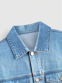 ROMWE MEN Street Life Men's Loose Fit Denim Jacket With Raw Hem - Blue - View 3