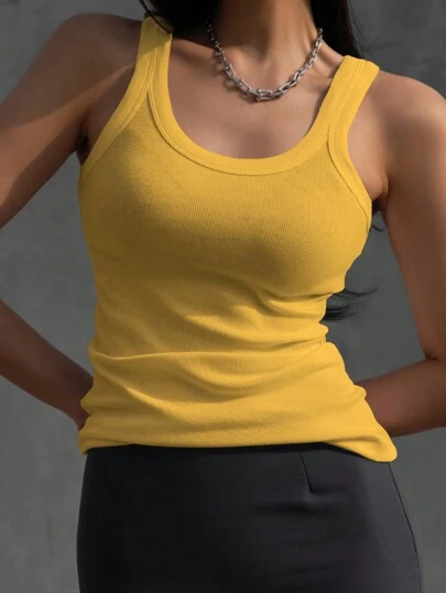 DAZY 女式纯色圆领背心，适合夏季学院风上衣