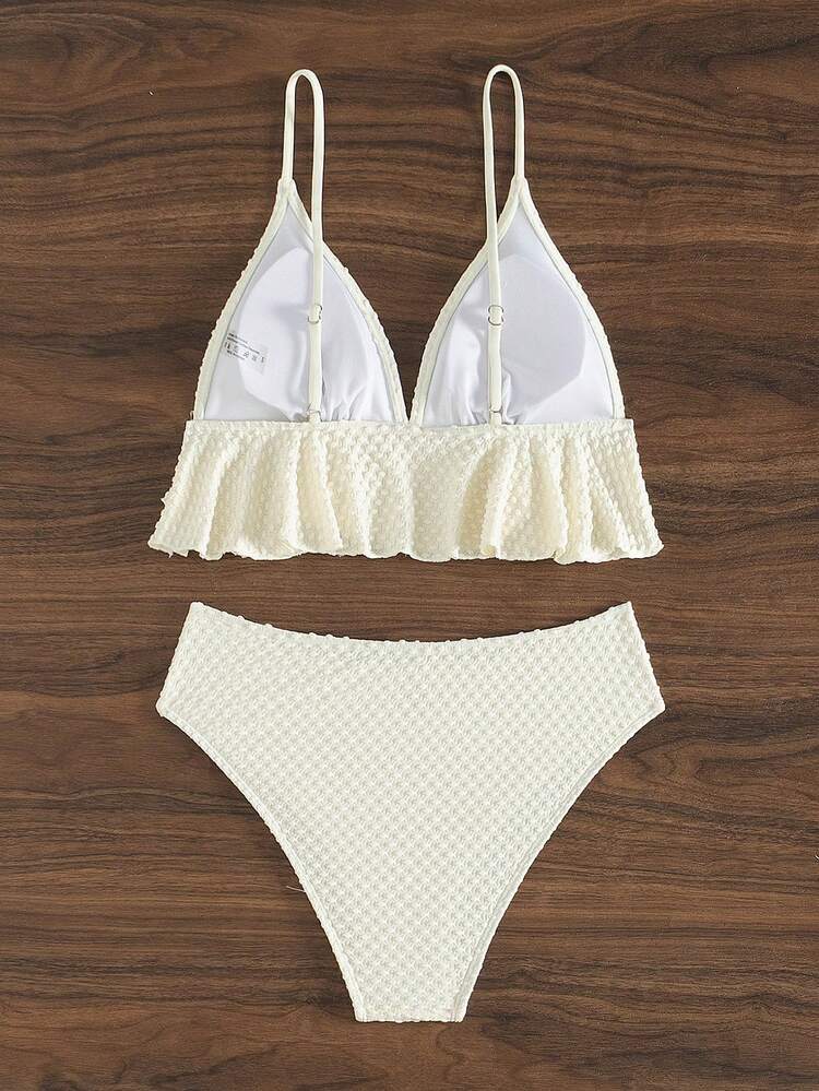 Ladies' Solid Color Textured Bikini Set Summer