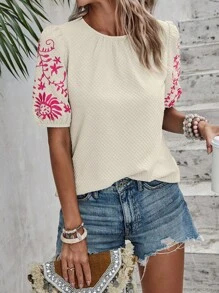SHEIN LUNE Women's Minimalist Embroidered Sleeve Daily Shirt