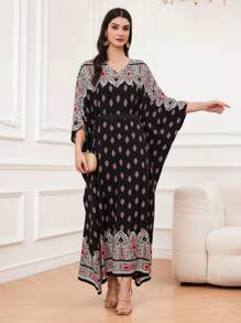 Al Najma Women's V-Neck Batwing Sleeve Kaftan - Multicolor - View 1