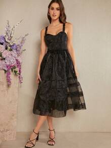 L'Amorae Women Dresses Backless Kontras Mesh Zip Plain Anggun Pesta - Aprikot - View 4