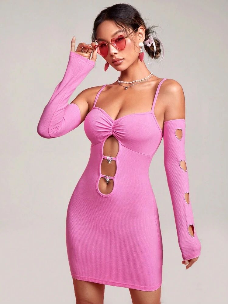 Women's Solid Color Hollow Out Bodycon Spaghetti Strap Dress