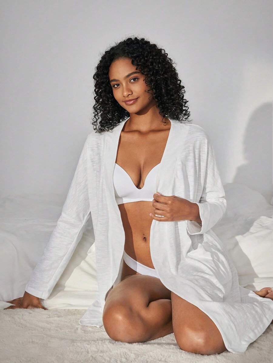 Ocili Leisure Women's Long Sleeve Bathrobe For Home Wear/Sleepwear - White - View 1