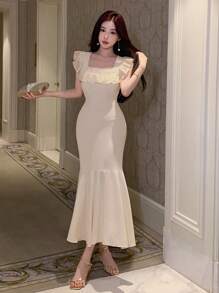 DAZY Women's Ruffle Decorated Mermaid Dress Prom Dress Sundress Elegant Women Dresses - White - View 7