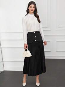 Modelyn Falda plisada para mujer decorada con botones