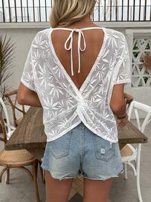 SHEIN VCAY 女士空心背心扭曲設計t恤 - 白色 - 查看 5