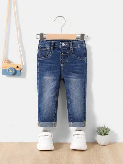 SHEIN Baby Boy High-Stretch Water Wash Casual Denim Pants