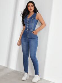 Flexra Women's Sleeveless Bodycon Denim Jumpsuit