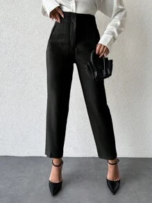 EURMUSE Women's Solid Color High Waisted Suit Pants - Black - View 5