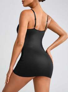 Women's Mesh Panel Tummy Control Bodycon Dress With Spaghetti Straps