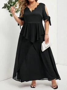 SHEIN Lady Kurzarmkleid mit Schulterfrei-Schnitt und tiefem V-Ausschnitt für Damen in Große Größen mit geschwungenem Saum. Kleid für Hochzeitsgäste