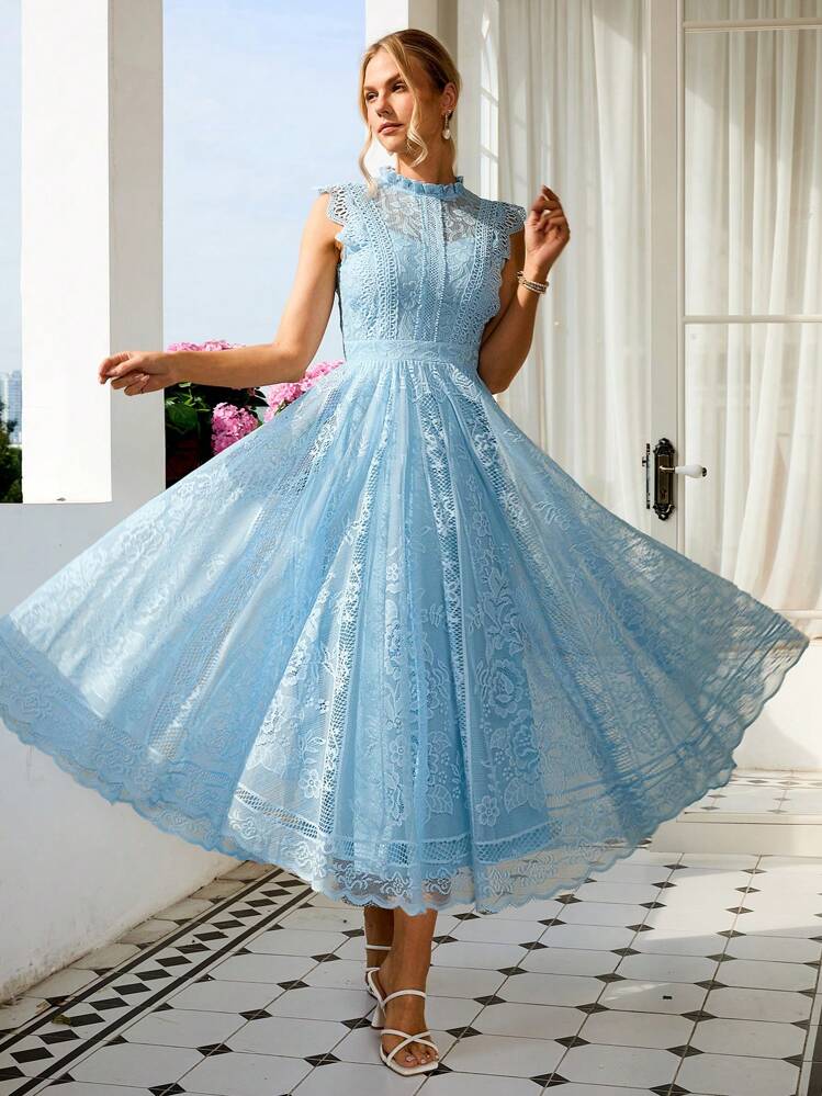Simplee Women's Elegant Vintage Lace A-Line Dress, Party Dress, Wedding Dress, Birthday Dress, Graduation Dress Summer - Baby Blue - View 1