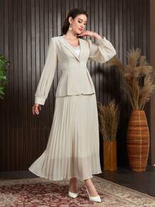 Modelyn 女士單排扣荷葉邊長袖上衣和百褶裙套裝