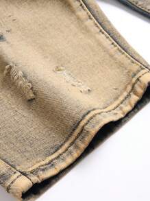 男式休闲洗水做旧牛仔短裤 - 銅色 - 查看 5